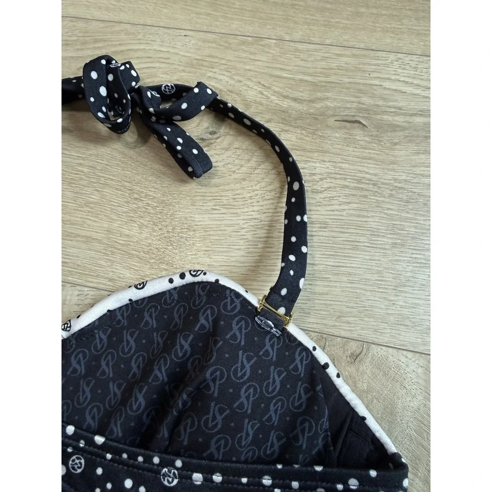 EUC Y2K Victorias Secret‎ Twist Knockout Bikini Top Black White Polkadot SZ 34DD